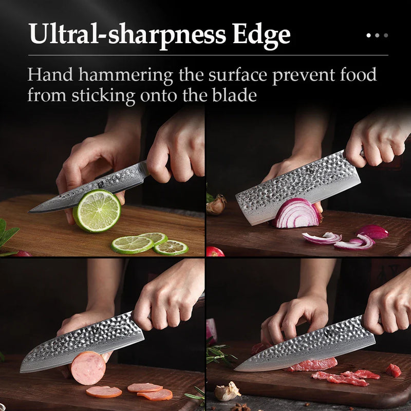 XINZUO 1-5 PCS Kitchen Knives Set VG10 Damascus Stainless Steel Sharp Chef Santoku Nakiri Slicing Paring Knife Pakkawood Handle