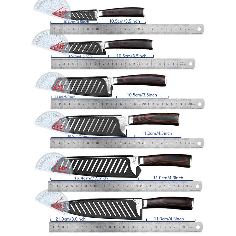 Kitchen Knives Japanese Chef Knife Set 7CR17 High Carbon Steel Full Tang Hammered Non-Stick Santoku Knifes Utility Meat Cleaver