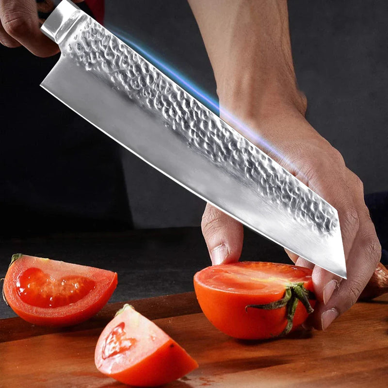 Kitchen Knives Japanese Chef Knife Set 7CR17 High Carbon Steel Full Tang Hammered Non-Stick Santoku Knifes Utility Meat Cleaver