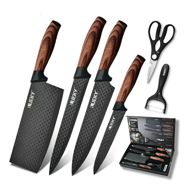 Kitchen Knives Stainless Steel 6 PCS Sets Cleaver Slicing Utility Chef Knife Scissors Peeler Fruit Slicer Fish Meat Cleaver