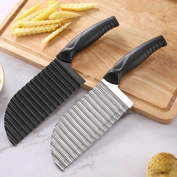 Stainless Steel Potato Cutting Wave Knife Chip Slicer Manual Kitchen Strip Cutters Flower Knife Shredding Knife  French Fry Make