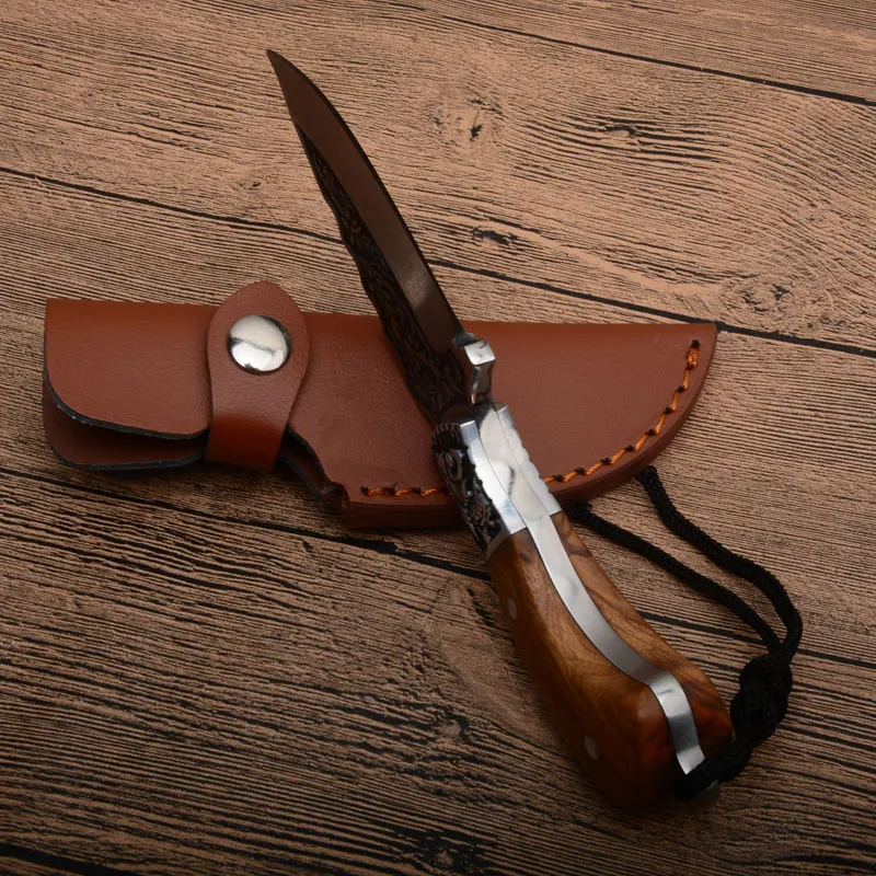 Fixed Blade Hunting Knife 440C Satin Blade Full Tang Wood Handle -  Efab Shop