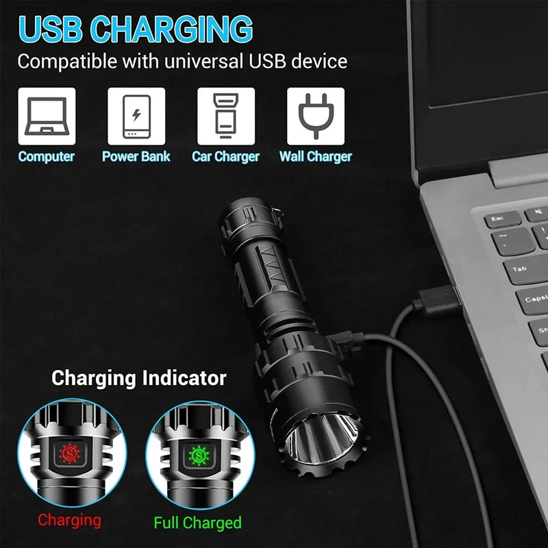 LED Tactical Hunting Flashlight USB Rechargeable Waterproof  - Efab Shop™