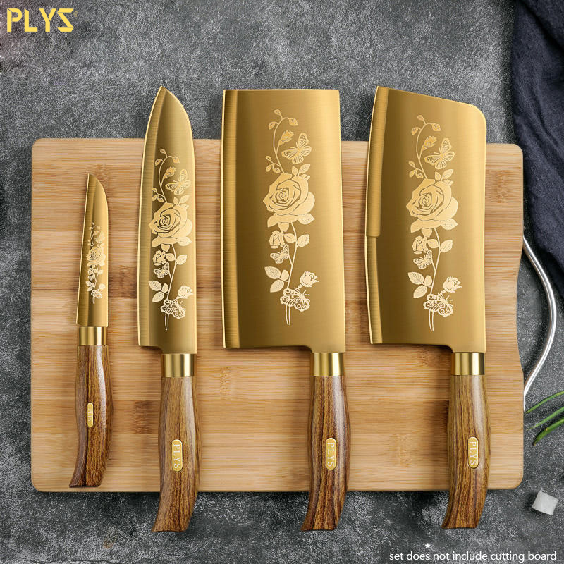 Luxury Gold Kitchen Knife Set Stainless Steel Blade with Golden Titanium - Efab Shop