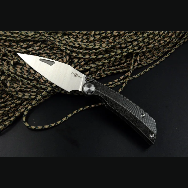 TwoSun M390 Pocket Folding Knife Titanium Handle Hunting Outdoor Fishing